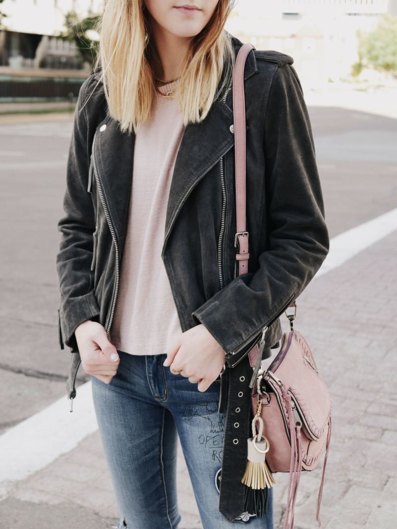 black suede jacket outfit womens