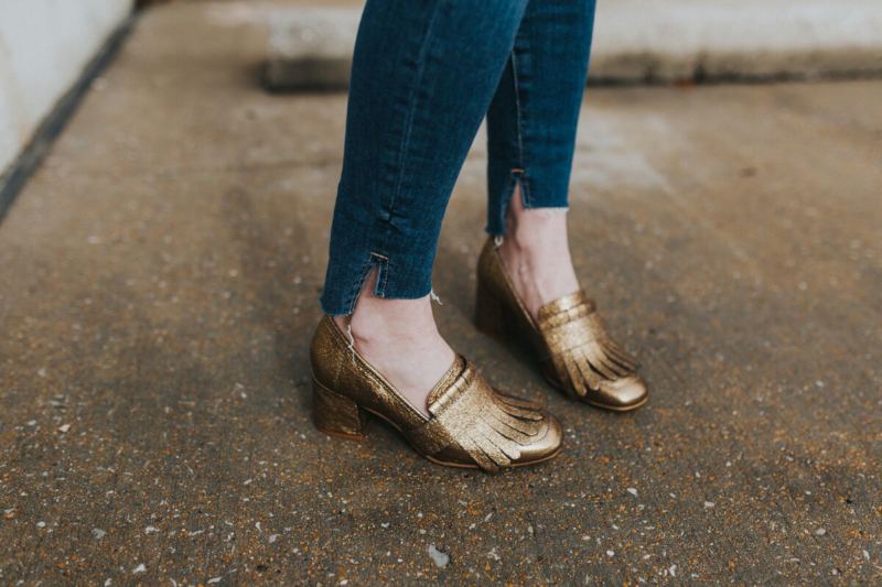 Gold heeled loafers