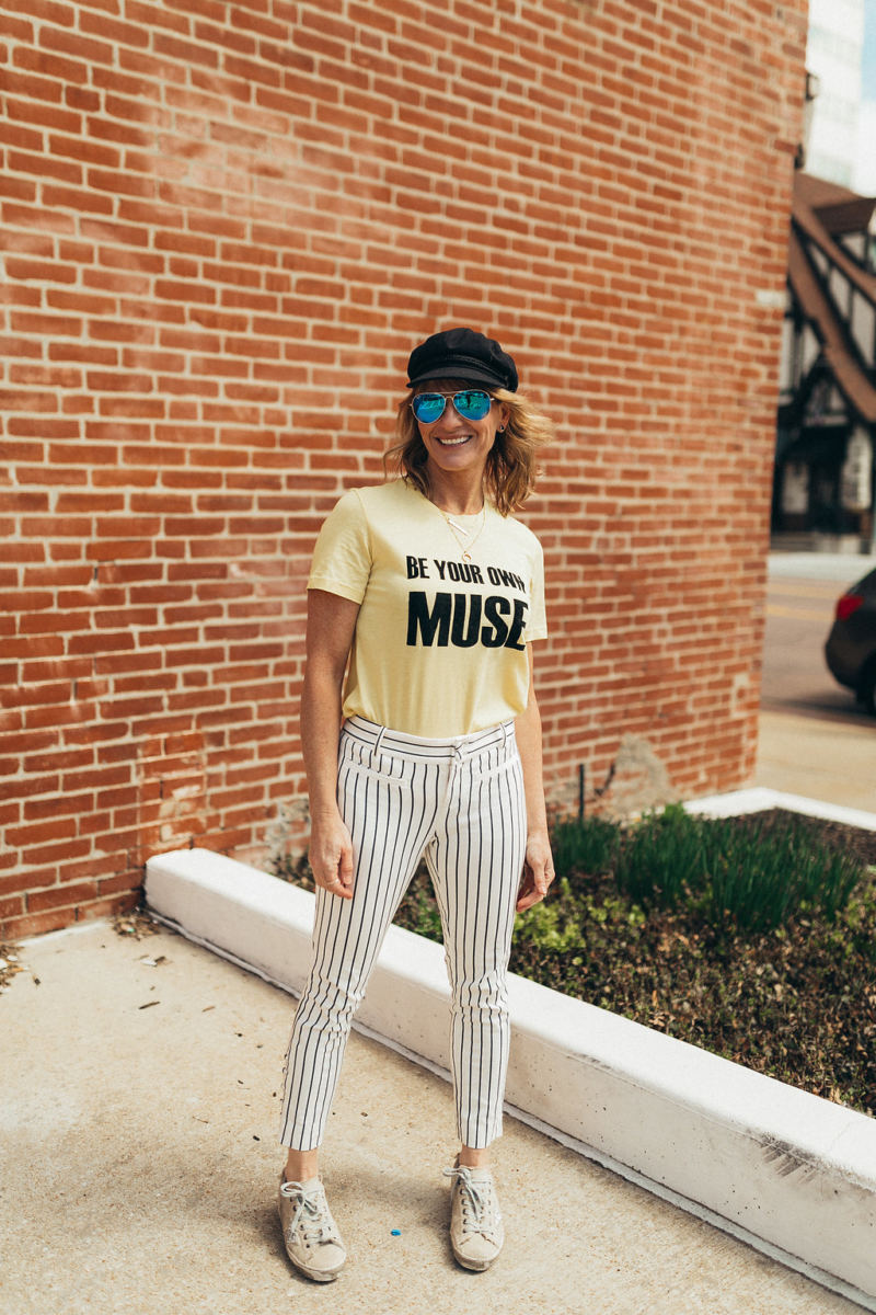 white striped pants outfit