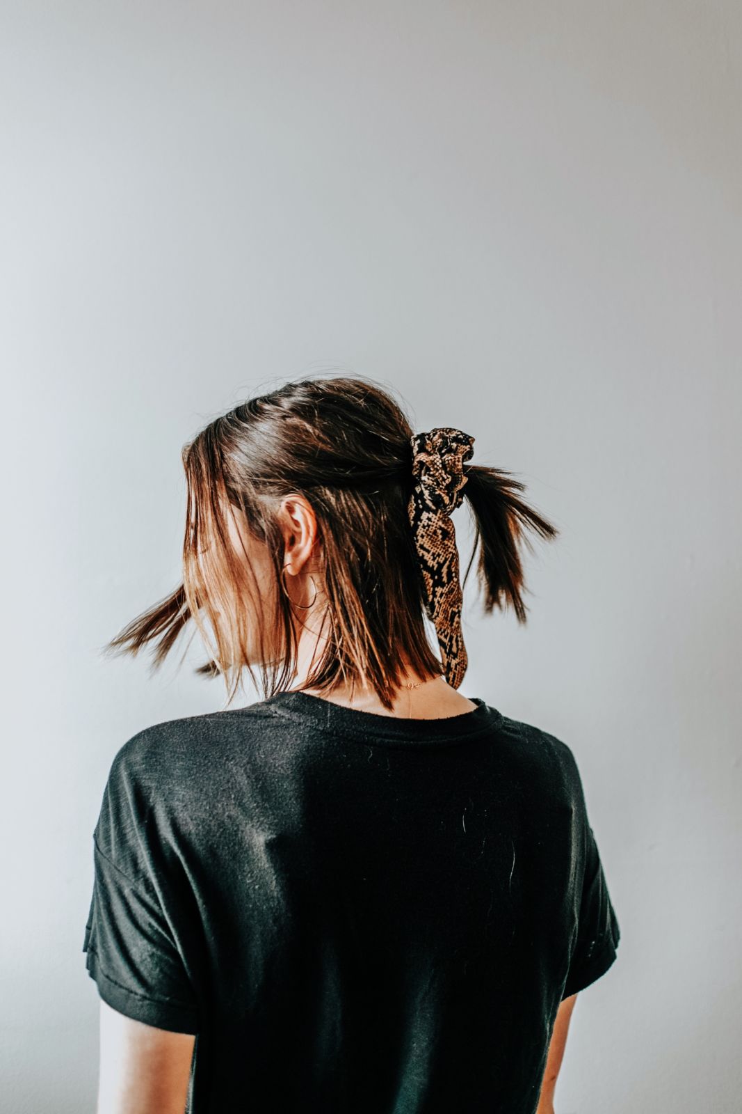 Image of Low ponytail with scarf hairstyle for short hair