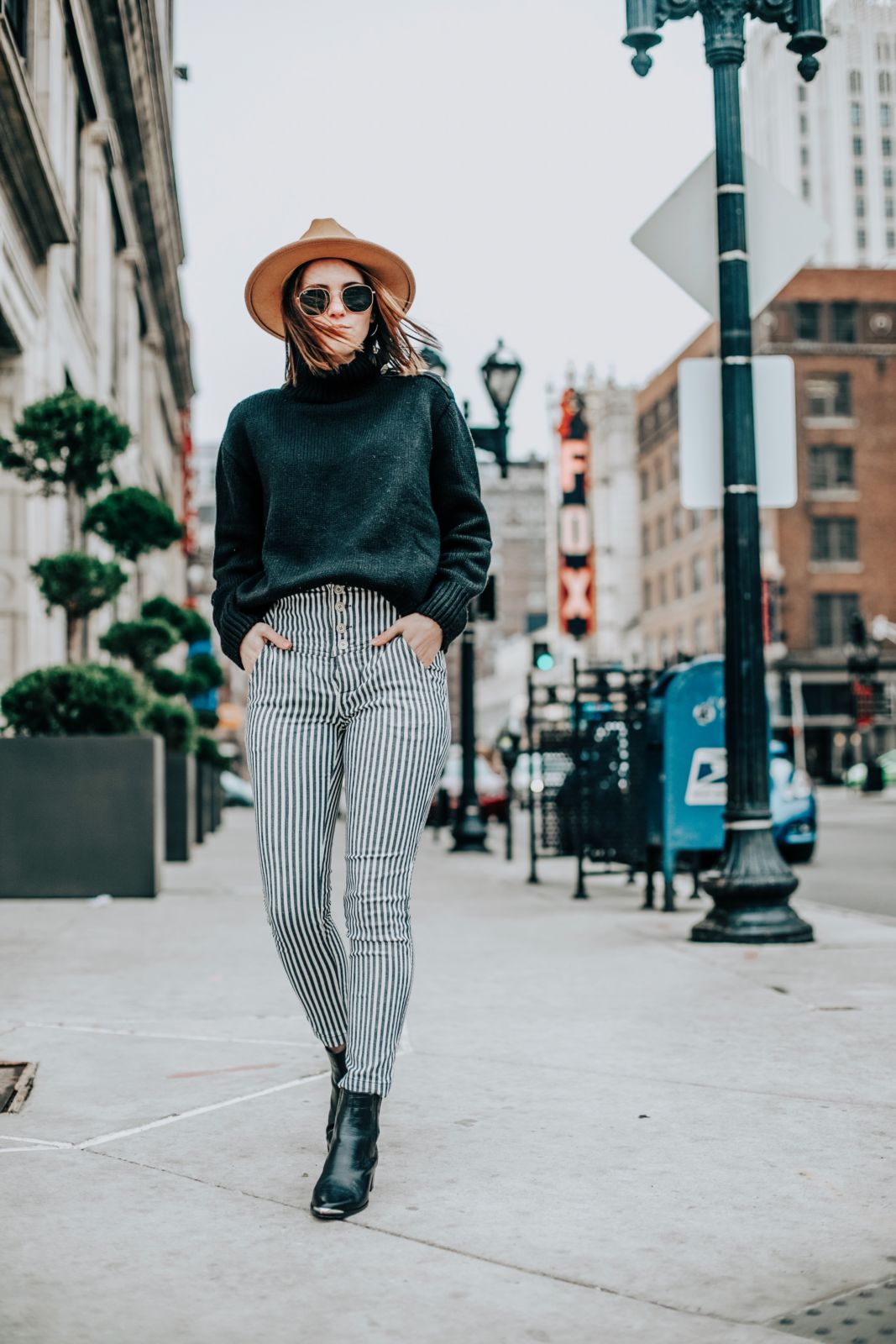 gray striped pants outfit